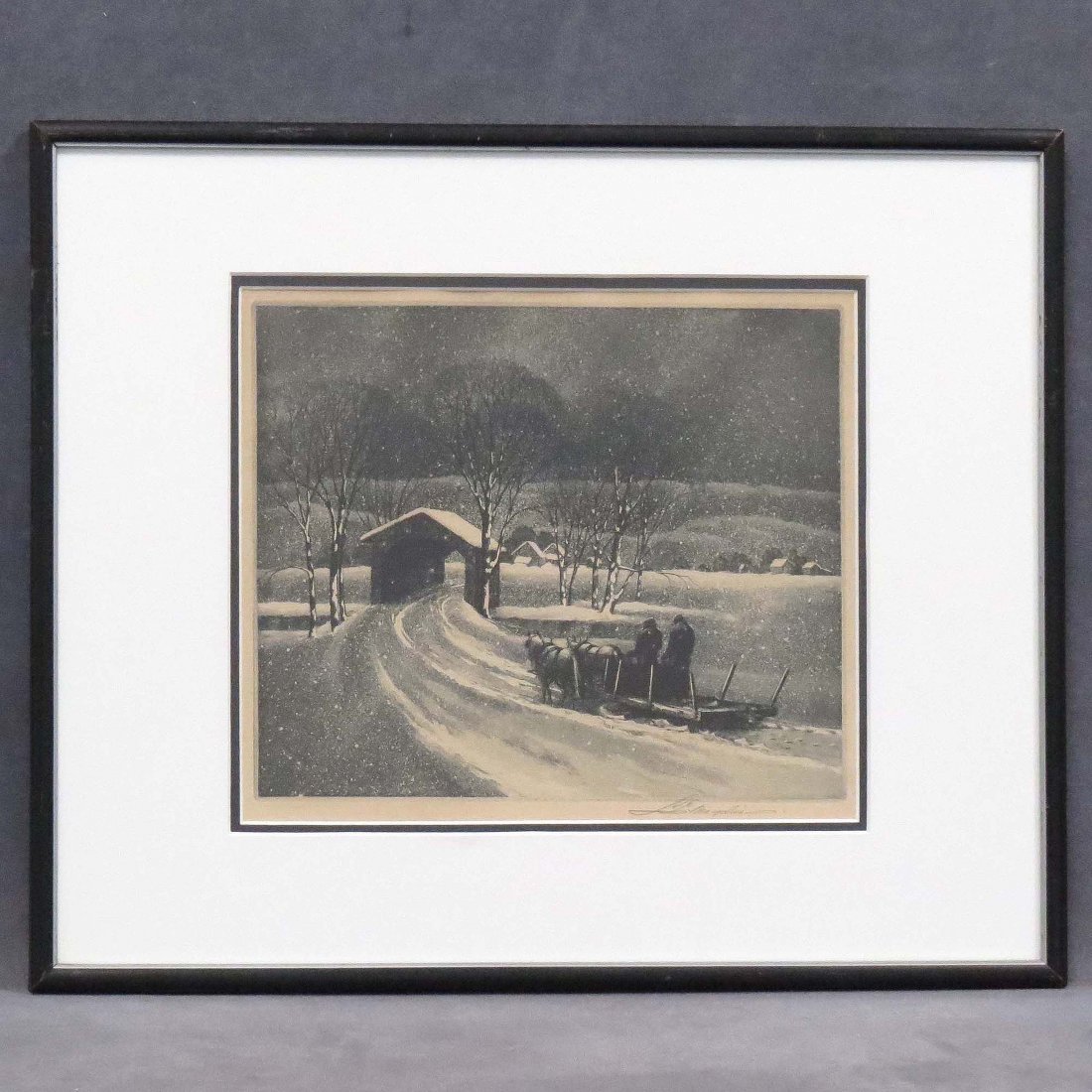 SAMUEL MARGOLIES (AMERICAN 1897-1974), LITHOGRAPH: SAMUEL MARGOLIES (AMERICAN 1897-1974), LITHOGRAPH, "HOMEWARD", SIGNED. SIGHT 10 1/4 X 12 1/4"; FRAMED AND GLAZED-16 3/4 X 20 5/8" (INFO VERSO)
