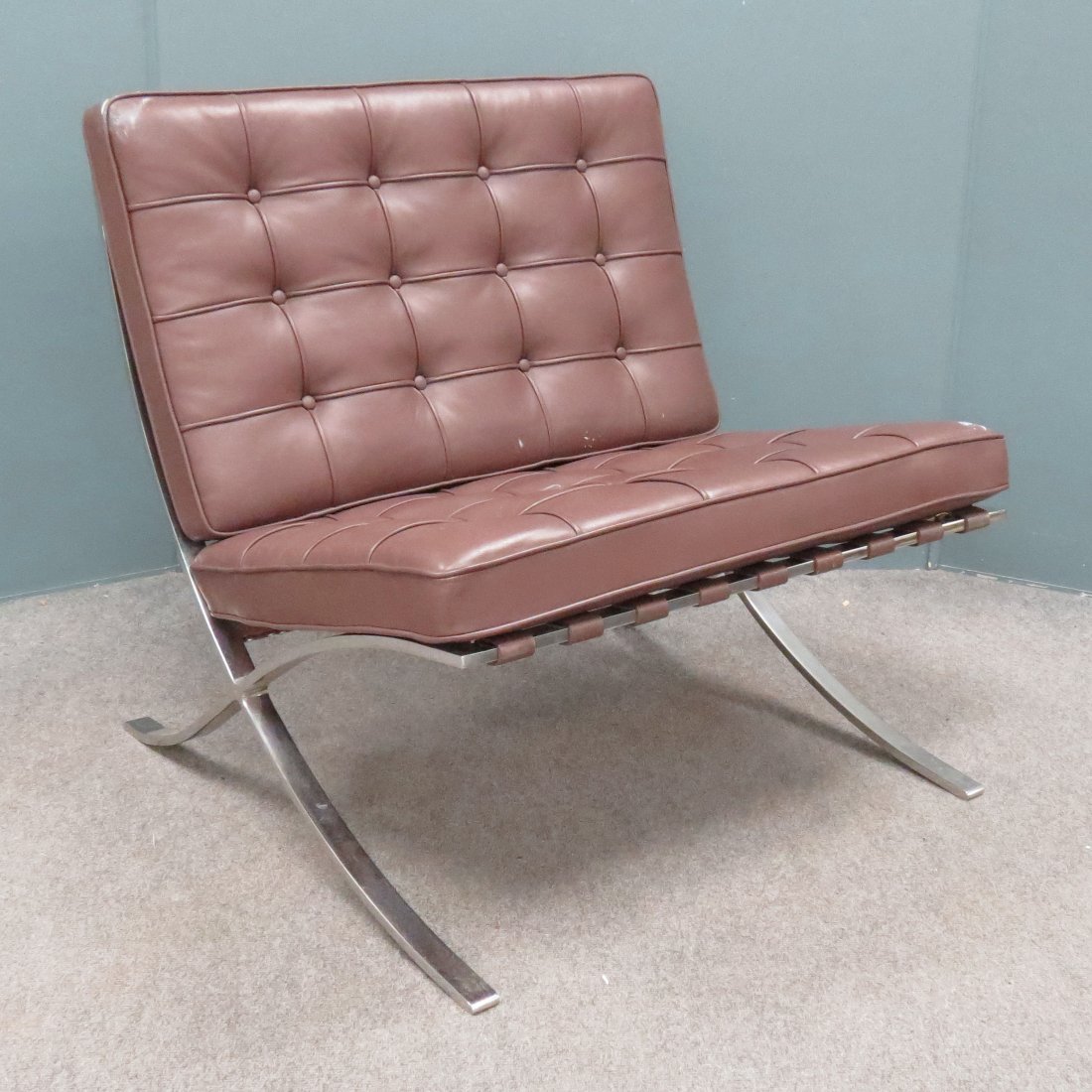 MIES VAN DER ROHE FOR KNOLL, LEATHER BARCELONA CHAIR: MIES VAN DER ROHE FOR KNOLL, LEATHER BARCELONA CHAIR (PAINT SPLATTER)
