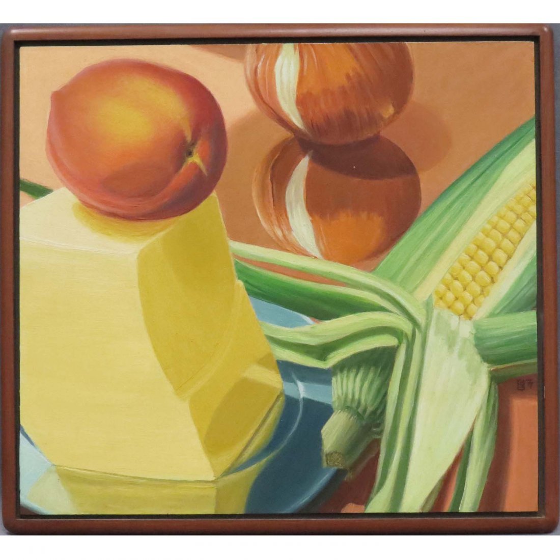 ROBERT GRAWI (AMERICAN 20TH CENTURY), OIL: ROBERT GRAWI (AMERICAN 20TH CENTURY), OIL ON PANEL, "PEACH BUTTER", SIGNED AND TITLED 1977. 20 X 22"; FRAMED 22 X 24"