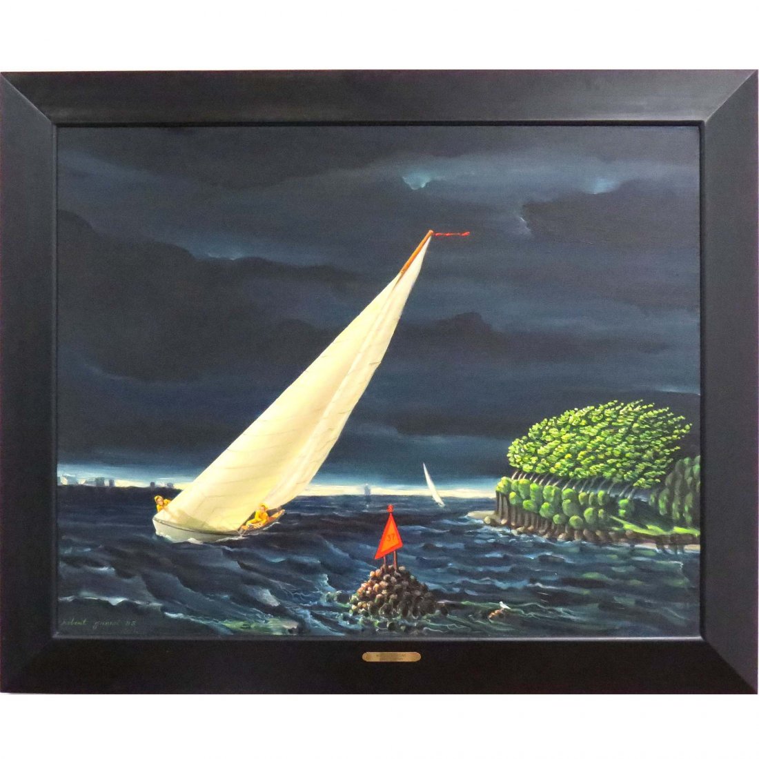 ROBERT GRAWI (AMERICAN 20TH CENTURY), OIL: ROBERT GRAWI (AMERICAN 20TH CENTURY), OIL ON CANVAS, "MAKING THE POINT", SIGNED AND TITLED 1985. 40 X 50"; FRAMED 50 X 60"