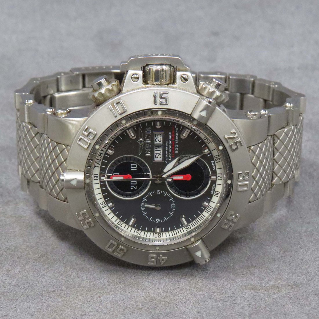 INVICTA STAINLESS 25-JEWEL SUB-AQUA WATCH: INVICTA STAINLESS 25-JEWEL SUB-AQUA NOMA III LIMITED EDITION #253/500, MODEL 4562 AUTOMATIC CHRONOGRAPH WRISTWATCH WITH BOX AND PAPERS (NIB)