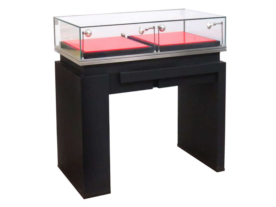 DANIEL ROTH WATCHES CUSTOM SHOW CASE: DANIEL ROTH WATCHES CUSTOM SHOW CASE. HEIGHT 42"; WIDTH 39"