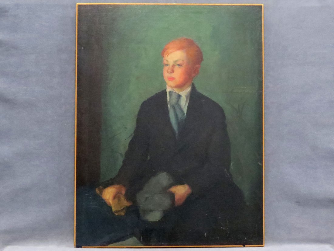 GRACE LYDIA EVANS (AMERICAN/PA 1877-), OIL: GRACE LYDIA EVANS (AMERICAN/PA 1877-), OIL ON CANVAS, "BOY WITH RED HAIR", SIGNED AND TITLED 1919. 36 X 28 1/2" (RELINED) PROVENANCE: DOYLE NEW YORK, LOT #33, MARCH 2, 2003