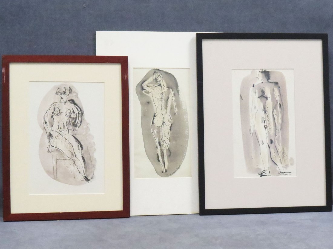 KONRAD CRAMER (AMERICAN/GERMANY 1888-1963), LOT: KONRAD CRAMER (AMERICAN/GERMANY 1888-1963), LOT (3) INCLUDING INK AND WASH ON PAPER, UNTITLED NUDE STUDY, SIGNED 1951/2. SIGHT 12 X 6 1/4"; 11 5/8 X 7 3/4"; 12 X 7"; (2) FRAMED AND GLAZED 17 1/4 X 13