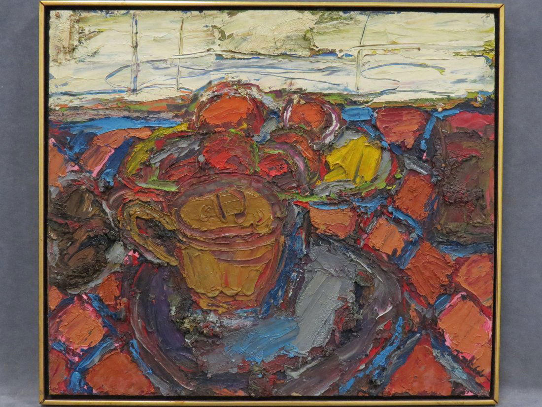 JAY MILDER (AMERICAN/NY 1936-), OIL ON MASONITE: JAY MILDER (AMERICAN/NY 1936-), OIL ON MASONITE, JAVA, LABELED VERSO. FRAMED 23 X 26 1/2"