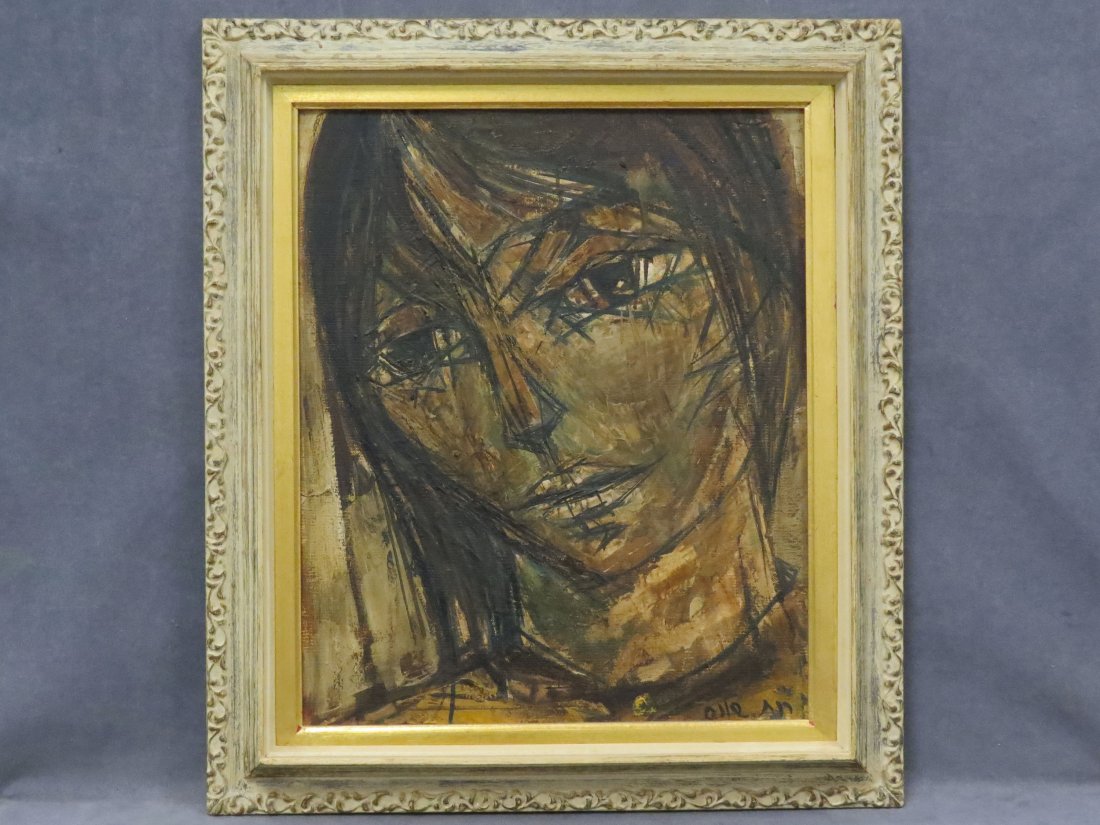 RUTH SCHLOSS (ISRAELI 1922-2013), OIL ON MASONITE: RUTH SCHLOSS (ISRAELI 1922-2013), OIL ON MASONITE, YOUNG WOMAN, SIGNED. 24 X 18"; FRAMED 29 X 25 1/2"