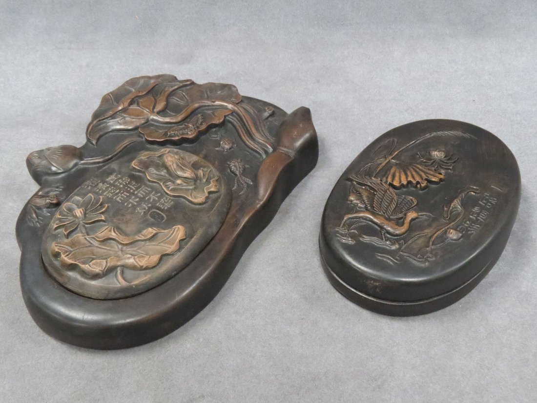 LOT (2) CHINESE CERAMIC INK STONES/BOXES: LOT (2) CHINESE CERAMIC INK STONES/BOXES