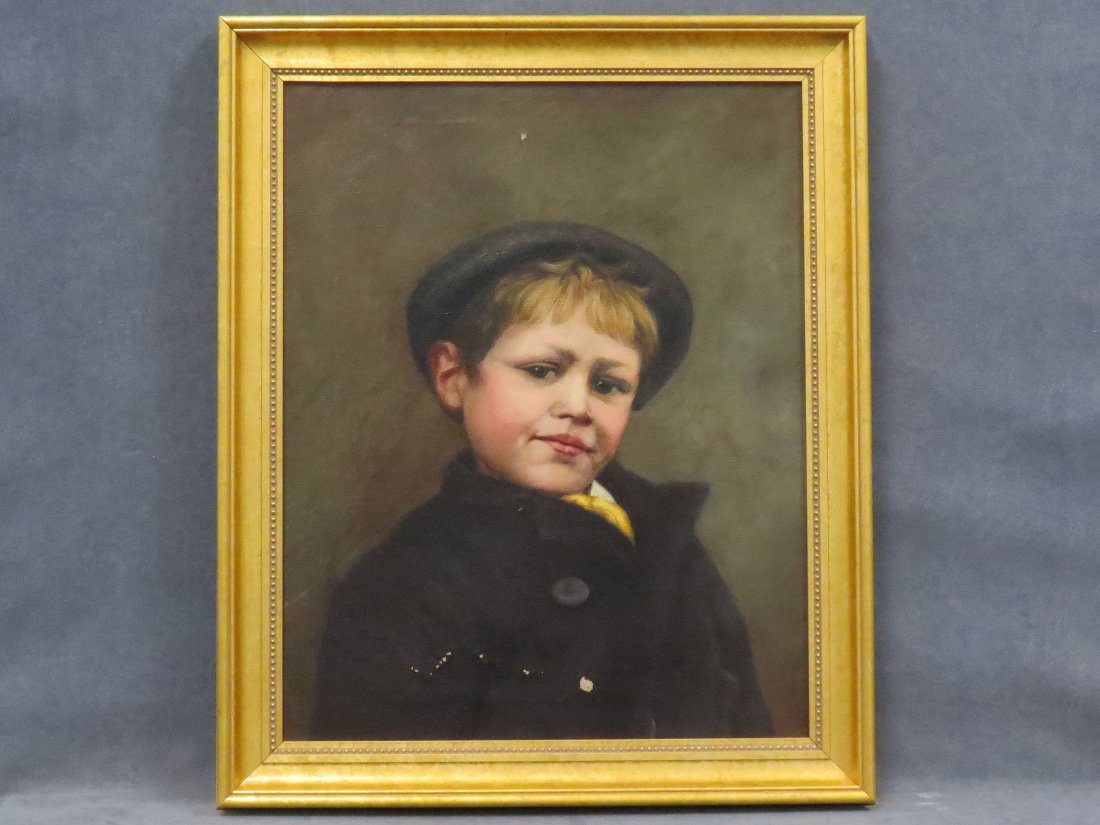 AMERICAN SCHOOL (19TH CENTURY), AFTER J.G. BROWN: AMERICAN SCHOOL (19TH CENTURY), AFTER J.G. BROWN, OIL ON CANVAS, YOUNG BOY WITH HAT, UNSIGNED. 25 X 20"; FRAMED 30 X 24"