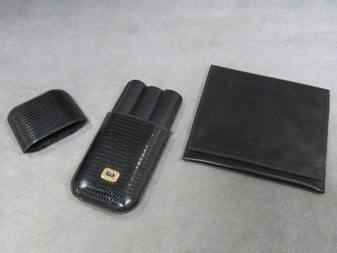 LOT (2) GUCCI CIGAR CASE AND LEATHER POUCH: LOT (2) GUCCI CIGAR CASE AND LEATHER POUCH