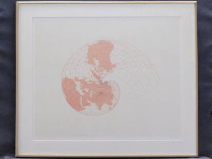 AGNES DENES (HUNGARIAN/AMERICAN 1931-), LITHOGRAPH: AGNES DENES (HUNGARIAN/AMERICAN 1931-), LITHOGRAPH, "MAP PROJECTIONS-THE SNAIL", SIGNED AND TITLED #29/50 1976. SIGHT 25 1/4 X 31"; FRAMED AND GLAZED-32 X 38"