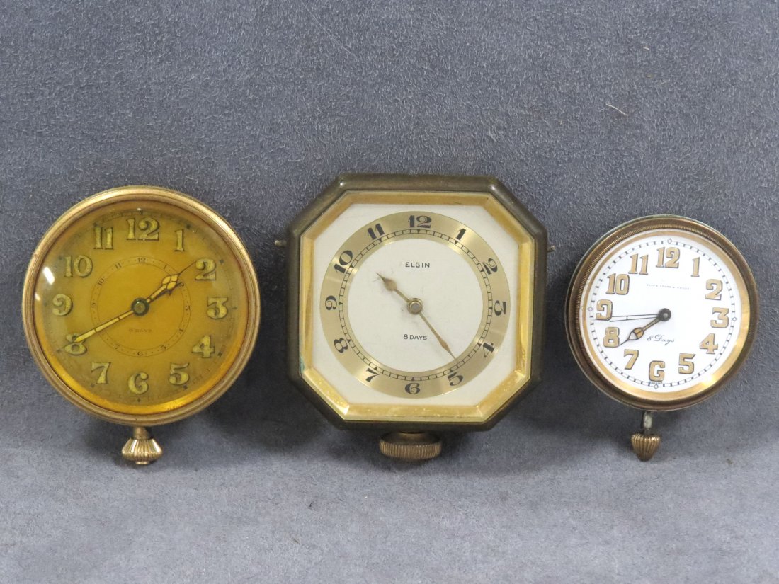 LOT (3) TRAVEL WATCHES: LOT (3) INCLUDING BLACK, STARR & FROST/CONCORD, 15-JEWEL TRAVEL WATCH (54MM); LEMANIA 15-JEWEL TRAVEL WATCH WITH ALARM (65MM); ELGIN 8-DAY TRAVEL WATCH (70MM)