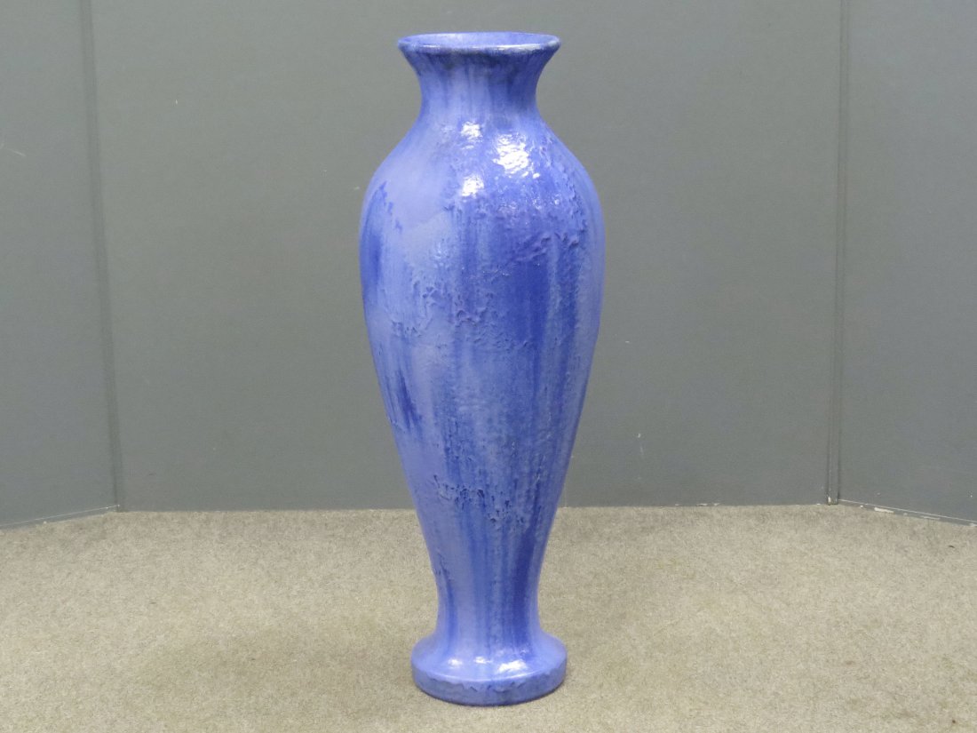 FULPER STYLE CRYSTALLINE GLAZE ART POTTERY VASE: FULPER STYLE CRYSTALLINE GLAZE ART POTTERY VASE. HEIGHT 34"