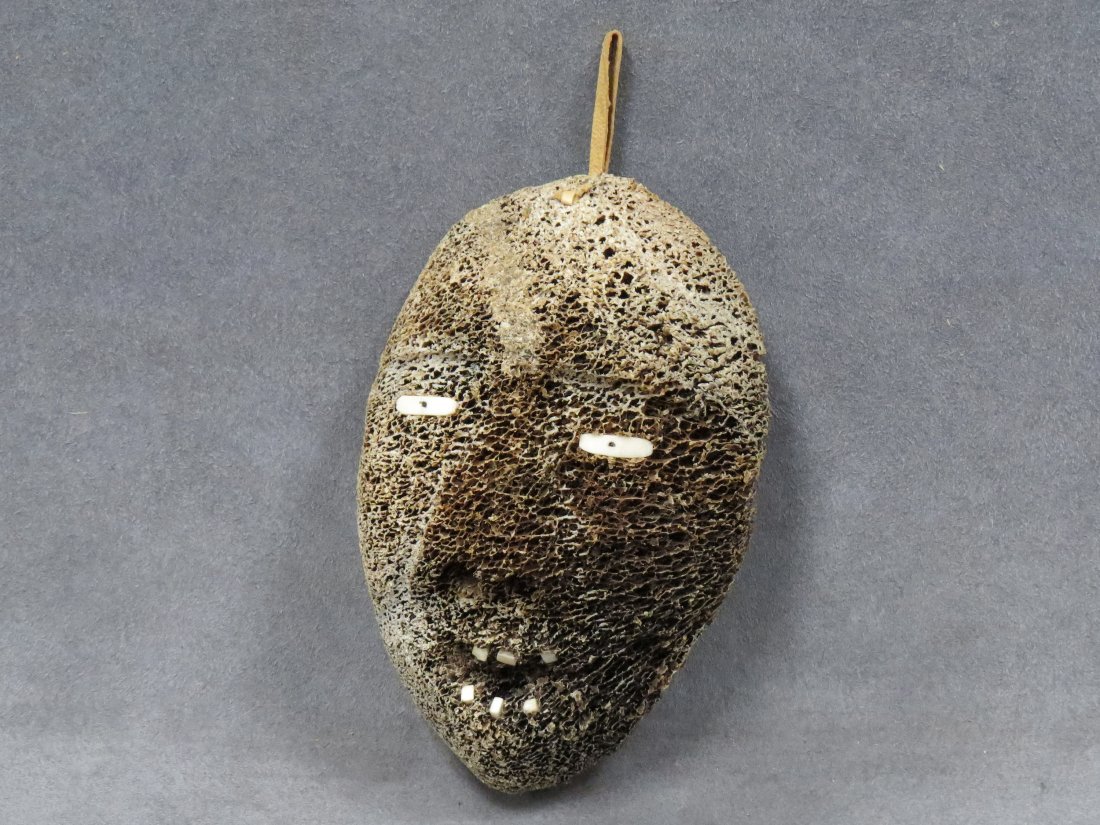 N.W. COAST CARVED AND INLAID BALEEN MASK: N.W. COAST CARVED AND INLAID BALEEN MASK, KIRK OVIOK SR. POINT HOPE. HEIGHT 6 1/4"