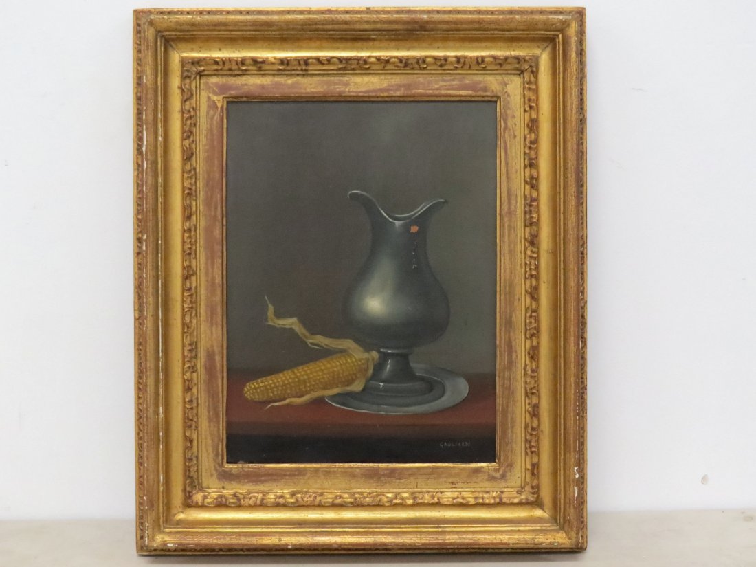 ITALIAN SCHOOL (19TH CENTURY), OIL ON COPPER PANEL: ITALIAN SCHOOL (19TH CENTURY), OIL ON COPPER PANEL, CORN AND PEWTER, SIGNED GAGLIARDI. 16 X 12"; FRAMED 24 X 19 1/2"