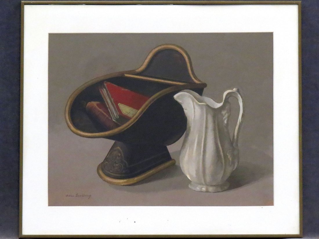 ALLEN RUSSELL SAALBURG (FRENCH/AMERICAN 1899-1987): ALLEN RUSSELL SAALBURG (FRENCH/AMERICAN 1899-1987), WATERCOLOR AND GOUACHE, WHITE PITCHER, SIGNED. SIGHT 14 3/4 X 20"; FRAMED AND GLAZED-20 1/2 X 25"