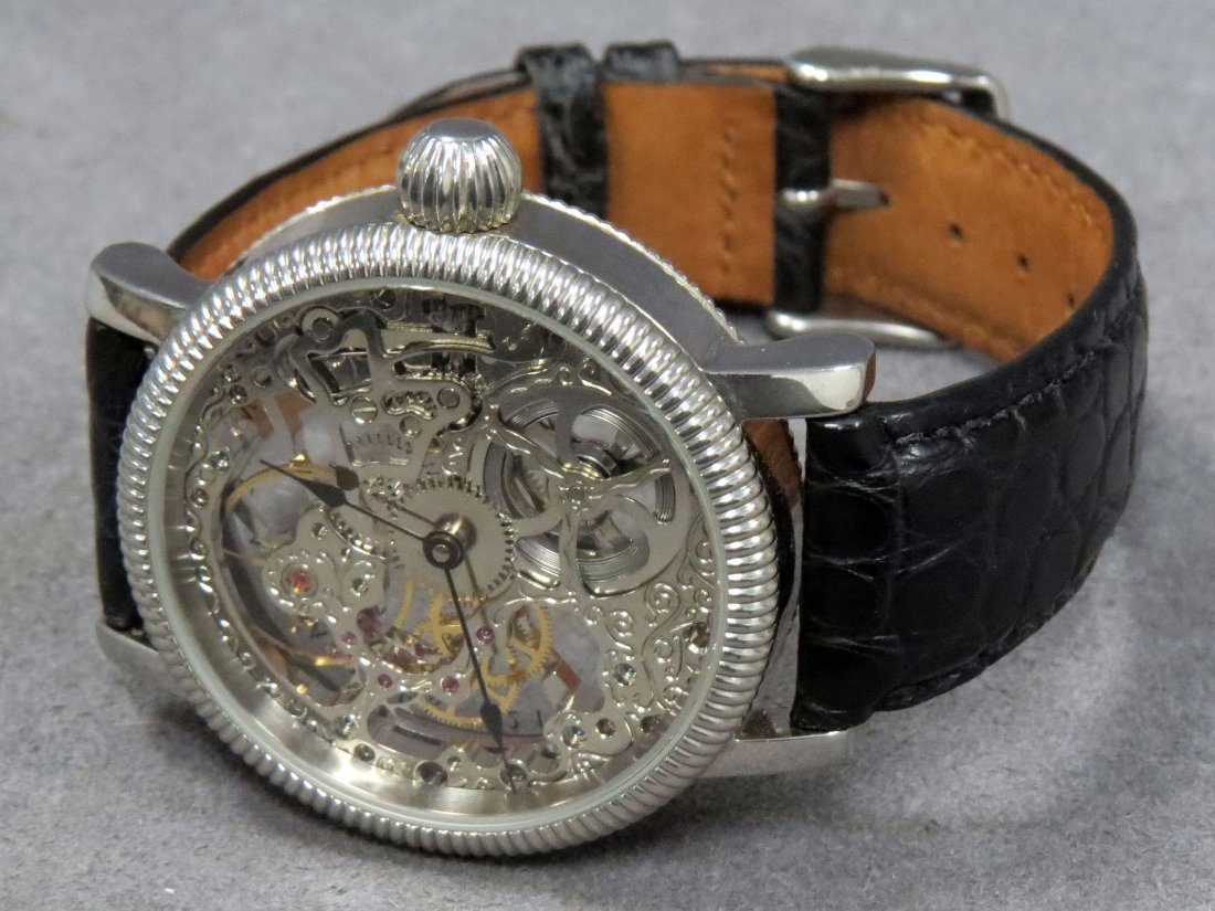 INVICTA STAINLESS SKELETON, WRISTWATCH: INVICTA STAINLESS SKELETON, CALIBER 2149649, MECHANICAL WRISTWATCH WITH ALLIGATOR BAND (44MM)