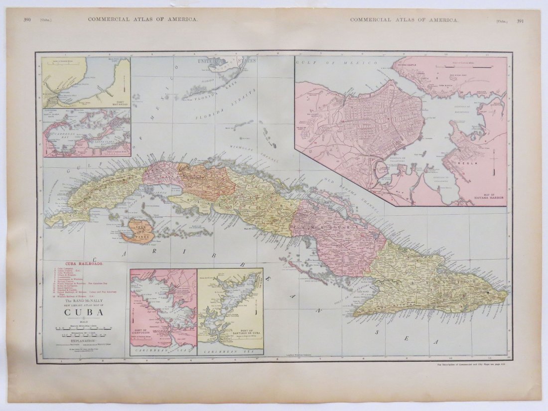 VINTAGE RAND MCNALLY MAP OF CUBA, 1908. SHEET 20 1/2 X: VINTAGE RAND MCNALLY MAP OF CUBA, 1908. SHEET 20 1/2 X 28"