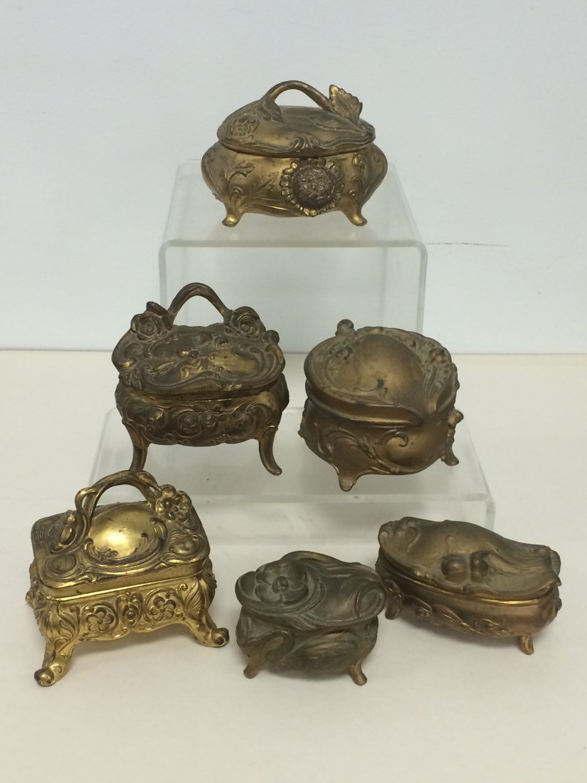 LOT (6) VINTAGE GILT METAL JEWELRY CASKETS: LOT (6) VINTAGE GILT METAL JEWELRY CASKETS