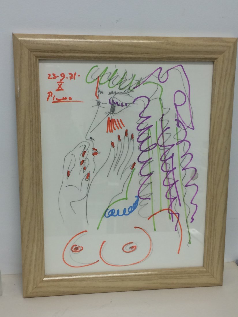 AFTER PICASSO (20TH CENTURY), GRAPHITE AND FELT PEN ON: AFTER PICASSO (20TH CENTURY), GRAPHITE AND FELT PEN ON PAPER, UNTITLED FEMALE. SIGHT 13 1/2 X 10 1/2"; FRAMED AND GLAZED-16 1/2 X 13 1/2"