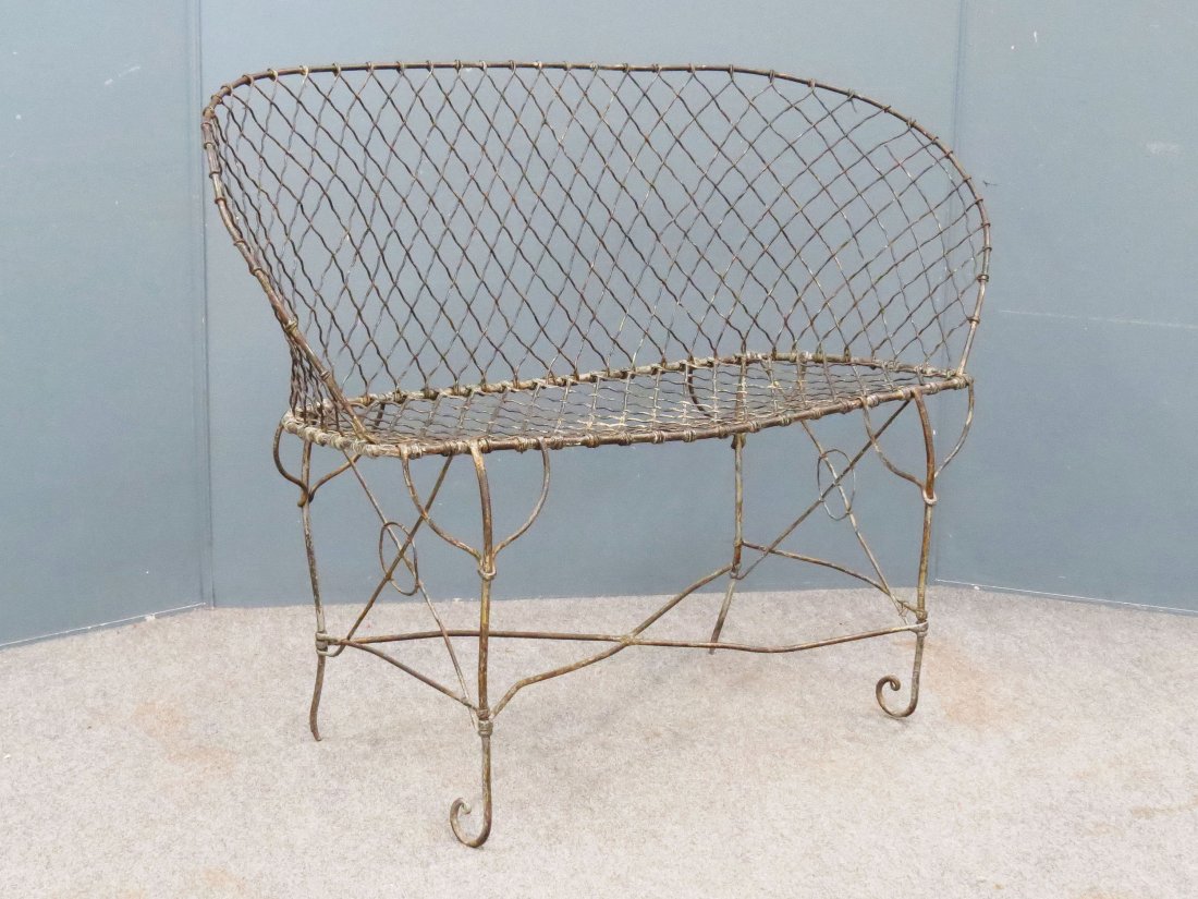 VINTAGE FRENCH WIRE WORK SETTEE: VINTAGE FRENCH WIRE WORK SETTEE. HEIGHT 34 1/2"; WIDTH 46 1/2"