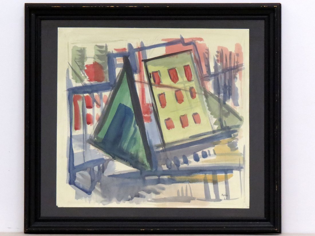 CIRCLE OF JOHN MARIN (AMERICAN 1870-1953): CIRCLE OF JOHN MARIN (AMERICAN 1870-1953), WATERCOLOR ON PAPER, UNTITLED NEW YORK TENEMENTS, SIGNED 1922. SHEET 23 1/4 X 25 1/4"; FRAMED AND GLAZED-30 X 34"