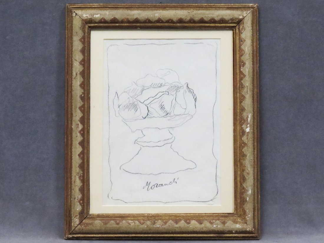 ATTRIBUTED TO GIORGIO MORANDI (ITALIAN 1890-1964),: ATTRIBUTED TO GIORGIO MORANDI (ITALIAN 1890-1964), GRAPHITE ON PAPER, COMPOTE, SIGNED. SIGHT 12 1/2 X 9"; FRAMED AND GLAZED-18 X 15"