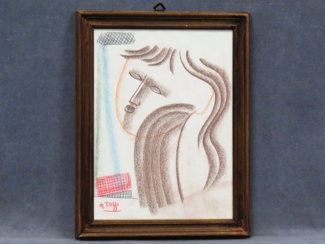 AFTER MARIO TOZZI (ITALIAN 1895-1979), PASTEL: AFTER MARIO TOZZI (ITALIAN 1895-1979), PASTEL, HEAD OF A WOMAN, SIGNED. SIGHT 14 1/2 X 11"; FRAMED AND GLAZED-17 1/2 X 13 1/2"