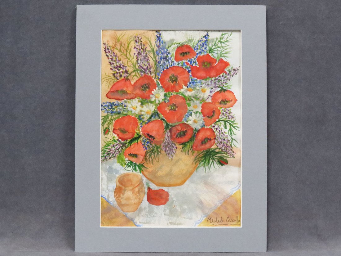 AFTER MICHELE CASCELLA (ITALIAN 1892-1989): AFTER MICHELE CASCELLA (ITALIAN 1892-1989), WATERCOLOR ON PAPER, VASE OF FLOWERS, SIGNED. SHEET 18 3/4 X 14"