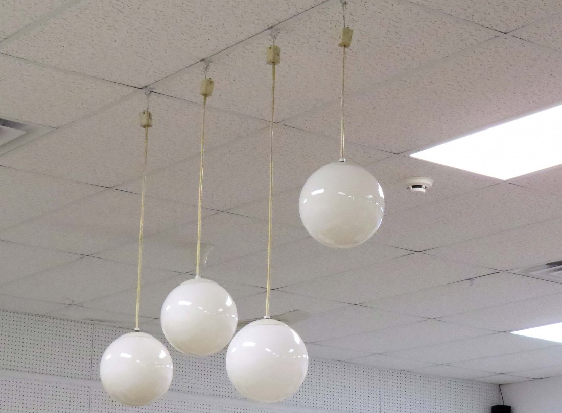 LOT (4) MID-CENTURY GLASS GLOBE LIGHT FIXTURES: LOT (4) MID-CENTURY GLASS GLOBE LIGHT FIXTURES
