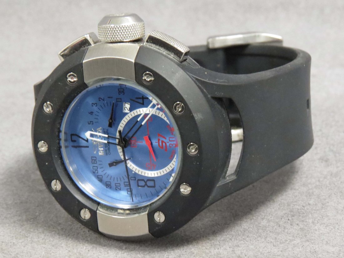 INVICTA STAINLESS S1 MOD 6457 QUARTZ CHRONOGRAPH: INVICTA STAINLESS S1 MOD 6457 QUARTZ CHRONOGRAPH WRISTWATCH WITH RUBBER BAND (52MM)