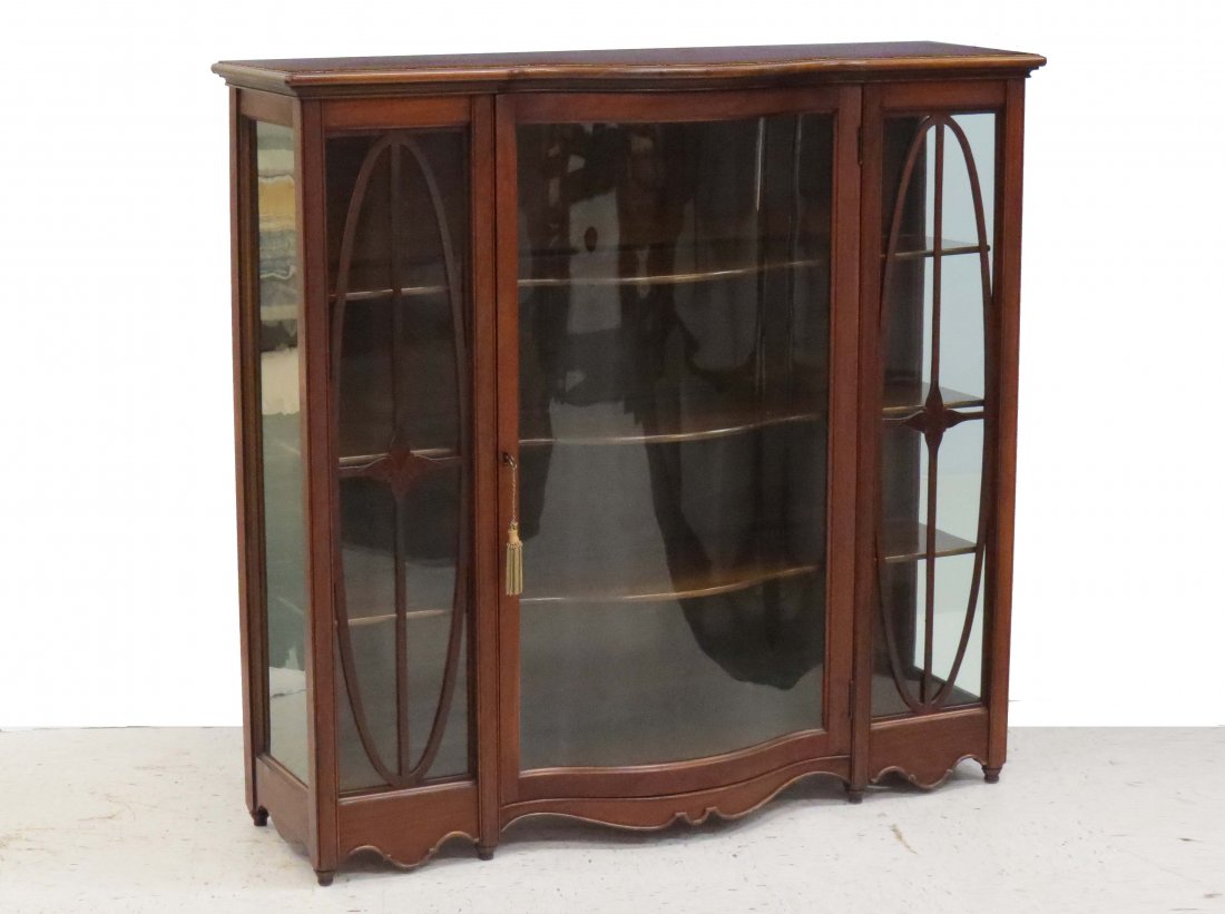 REGENCY STYLE CARVED MAHOGANY CHINA CABINET: REGENCY STYLE CARVED MAHOGANY CHINA CABINET. HEIGHT 50"; WIDTH 53"