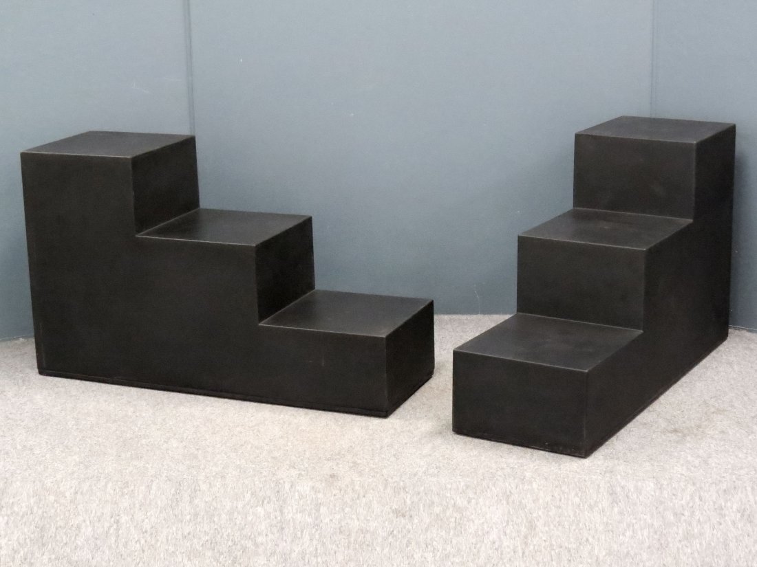 PAIR MARIO BELLINI "GLI SCACCHI" SIDE TABLES: PAIR MARIO BELLINI "GLI SCACCHI" BLACK PLASTIC AND DURAPLUM FOAM SIDE TABLES, C.1971, SIGNED "C & B ITALIA, NOVEDRATE COMO, MODELLO GLI SCACCHI, REALIZZATO IN DURAPLUM, DESIGNER M. BELLINI, MODELLO DE