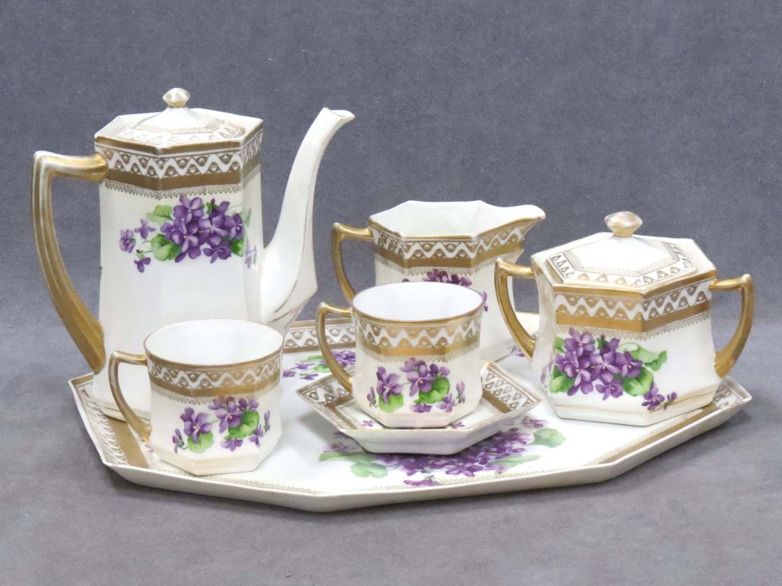 VINTAGE PRUSSIAN DECORATED PORCELAIN TEA SET: VINTAGE PRUSSIAN DECORATED PORCELAIN TEA SET FOR (1)