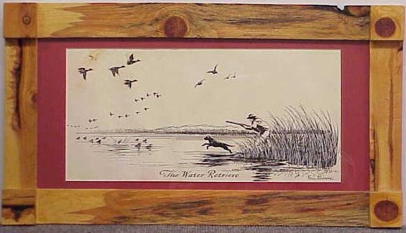 INDIA INK/GOUACHE, "THE WATER RETRIEVE", SGN ERIC: INDIA INK/GOUACHE, "THE WATER RETRIEVE", SIGNED ERIC SLOANE (AMERICAN 1910-1985). SIGHT 7 1/2 X 15 5/8"