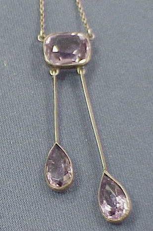 ART DECO SILVER AND LIGHT AMETHYST LAVALIERE: ART DECO SILVER AND LIGHT AMETHYST LAVALIERE. LAVALIERE/LENGTH 2 1/8"; CHAIN/LENGTH 17"