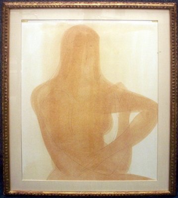 MANFREDO BORSI (ITALIAN 1900-1967), GRAPHITE: MANFREDO BORSI (ITALIAN 1900-1967), GRAPHITE AND PASTEL, SEATED NUDE, SIGNED '66. SIGHT 26 X 19 1/2"; FRAMED AND GLAZED-32 X 25 1/2"
