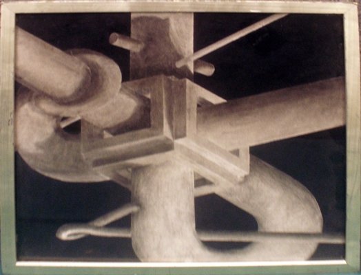 AMERICAN SCHOOL (20TH CENTURY), INK AND CHARCOAL: AMERICAN SCHOOL (20TH CENTURY), INK AND CHARCOAL, INDUSTRIAL DESIGN, UNSIGNED. FRAMED AND GLAZED-21 1/2 X 21 1/2"