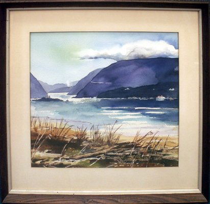 G. OCHS (AMERICAN 20TH CENTURY), WATERCOLOR: G. OCHS (AMERICAN 20TH CENTURY), WATERCOLOR, HUDSON RIVER VIEW OF THE NARROW, SIGNED. SIGHT 19 3/4 X 16 1/2"; FRAMED AND GLAZED-24 X 27 1/2"