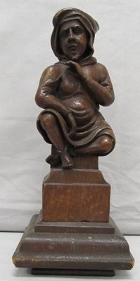 CONTINENTAL CARVED OAK FIGURE OF A SEATED MONK: CONTINENTAL CARVED OAK FIGURE OF A SEATED MONK. HEIGHT 10"