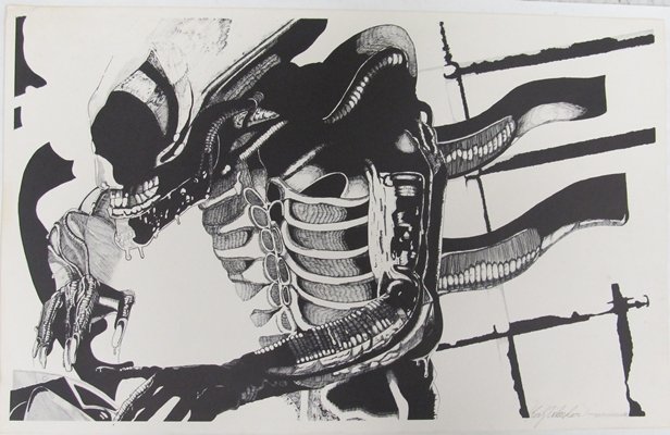 ROY RICHARDSON (AMERICAN 20TH CENTURY), COMIC ART: ROY RICHARDSON (AMERICAN 20TH CENTURY), COMIC ART LITHOGRAPH, "ALIEN", SIGNED AND #62/100. SHEET 18 X 29"