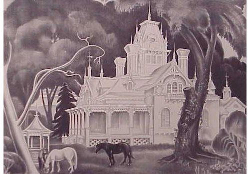 LITHOGRAPH, MABEL DWIGHT 1934: LITHOGRAPH, "WHITE MANSIONS", SIGNED MABEL DWIGHT 1934 (AMERICAN 1876-1955). PLATE 11 X 15 1/4"; SHEET 13 5/8 X 18 7/8"