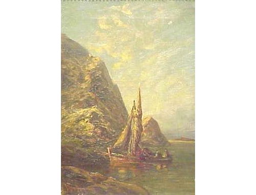 OIL ON CANVAS, PARK (POSS. JOHN ANTHONY): OIL ON CANVAS, ROCKY COASTLINE WITH FISHING BOAT, CORNWALL, SIGNED PARK (POSSIBLY JOHN ANTHONY, BRITISH 1880-1962). 16 X 11"