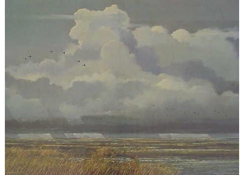 PRINT, ERIC SLOANE: PRINT "MARSHLAND CLOUDS" SIGNED ERIC SLOANE #131/150 1976. PLATE 17 X 22 1/2"