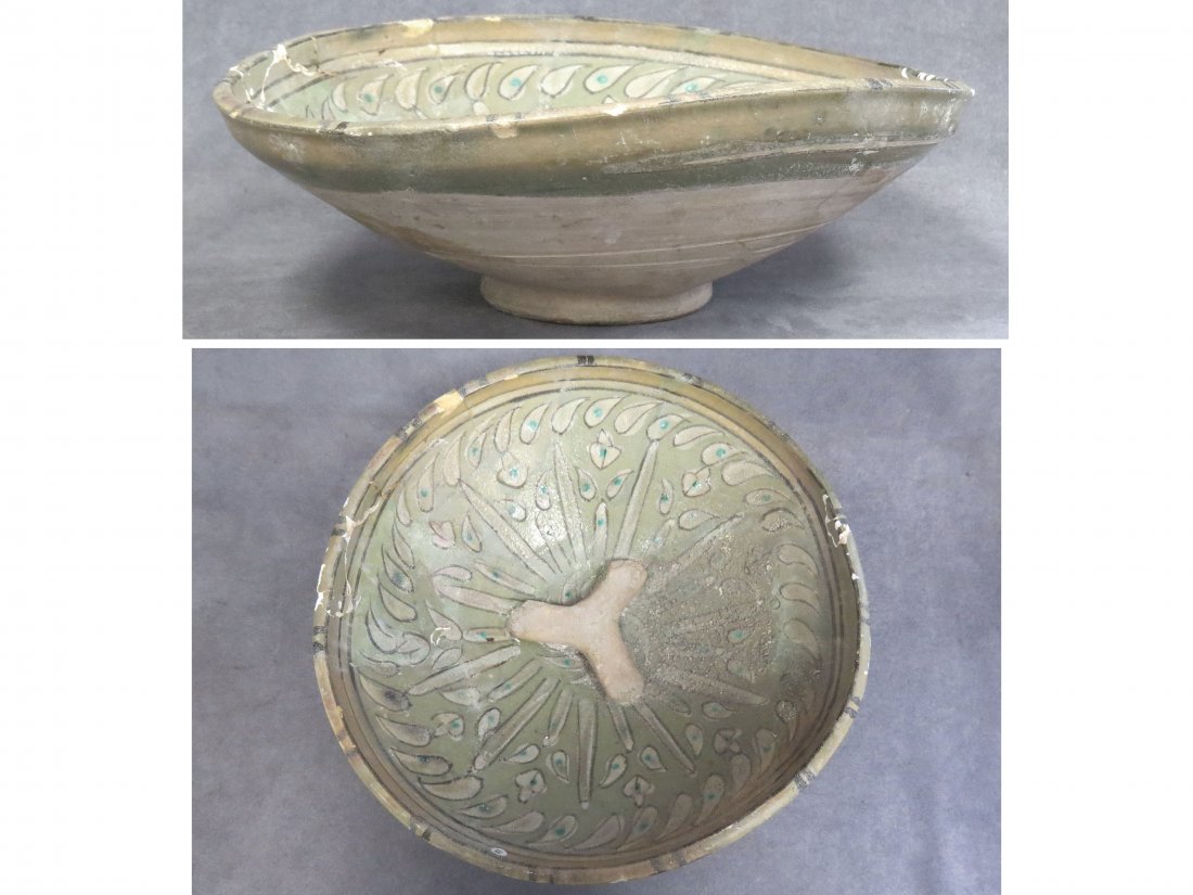 ISLAMIC DECORATED POTTERY BOWL, SULTANABAD, C.1000: ISLAMIC DECORATED POTTERY BOWL, SULTANABAD, C.1000 AD. DIAMETER 12 1/2" (RESTORED)