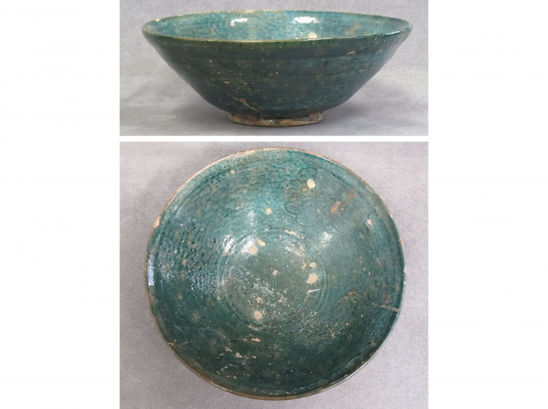 ISLAMIC DECORATED POTTERY BOWL, SULTANABAD: ISLAMIC DECORATED POTTERY BOWL, SULTANABAD, C.1000 AD. DIAMETER 9" (RESTORED)