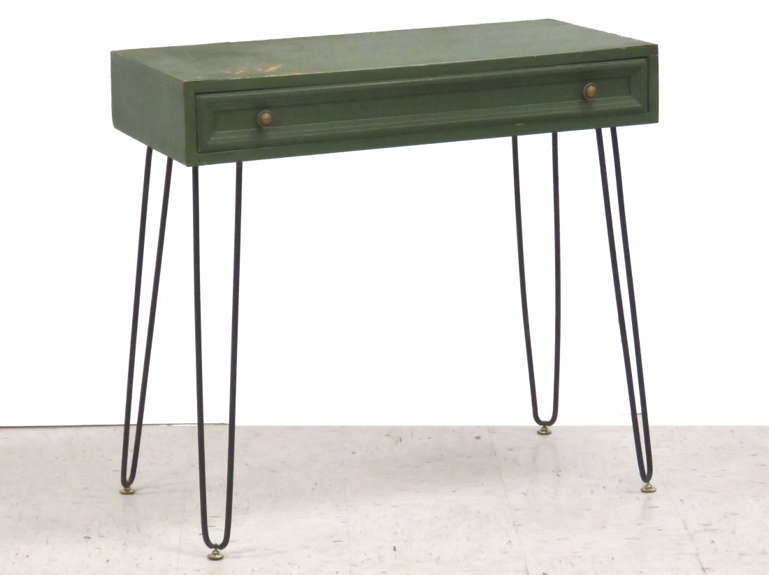 MID-CENTURY CAMPAIGN STYLE DESK WITH HAIR PIN LEGS (1 of 5)