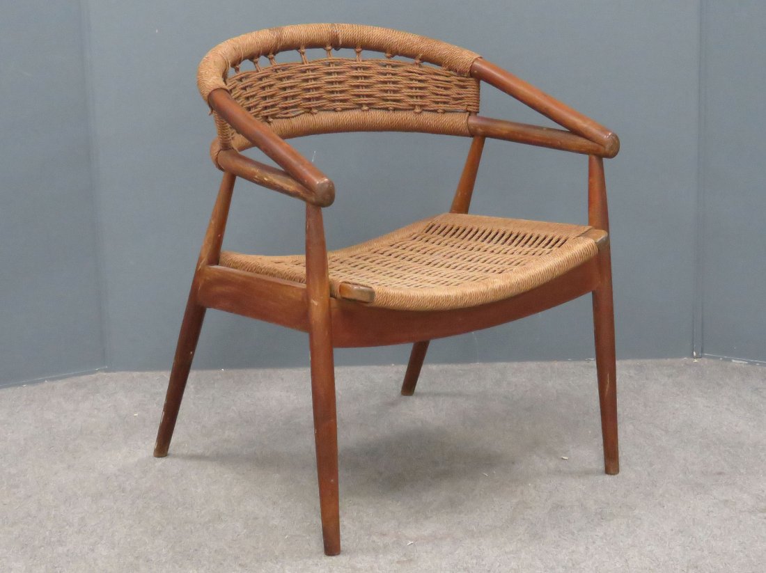 SCANDINAVIAN DESIGN OAK AND JUTE ARMCHAIR: SCANDINAVIAN DESIGN OAK AND JUTE ARMCHAIR