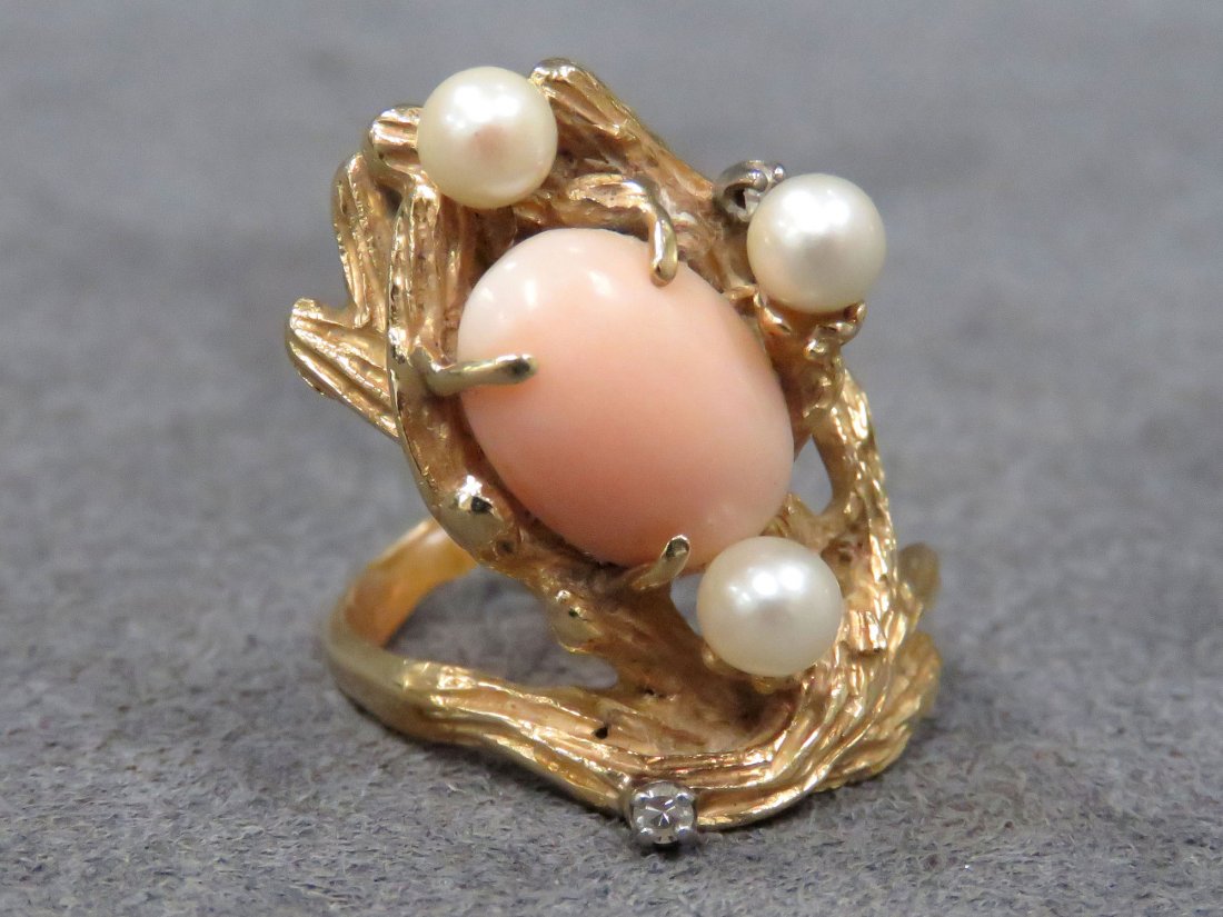 YELLOW GOLD (TESTS 14K) ANGEL SKIN CORAL RING (1 of 4)