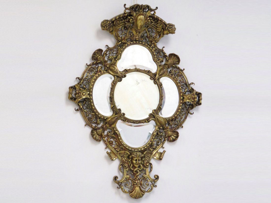 ANTIQUE BAROQUE STYLE BRONZE MIRROR (1 of 4)