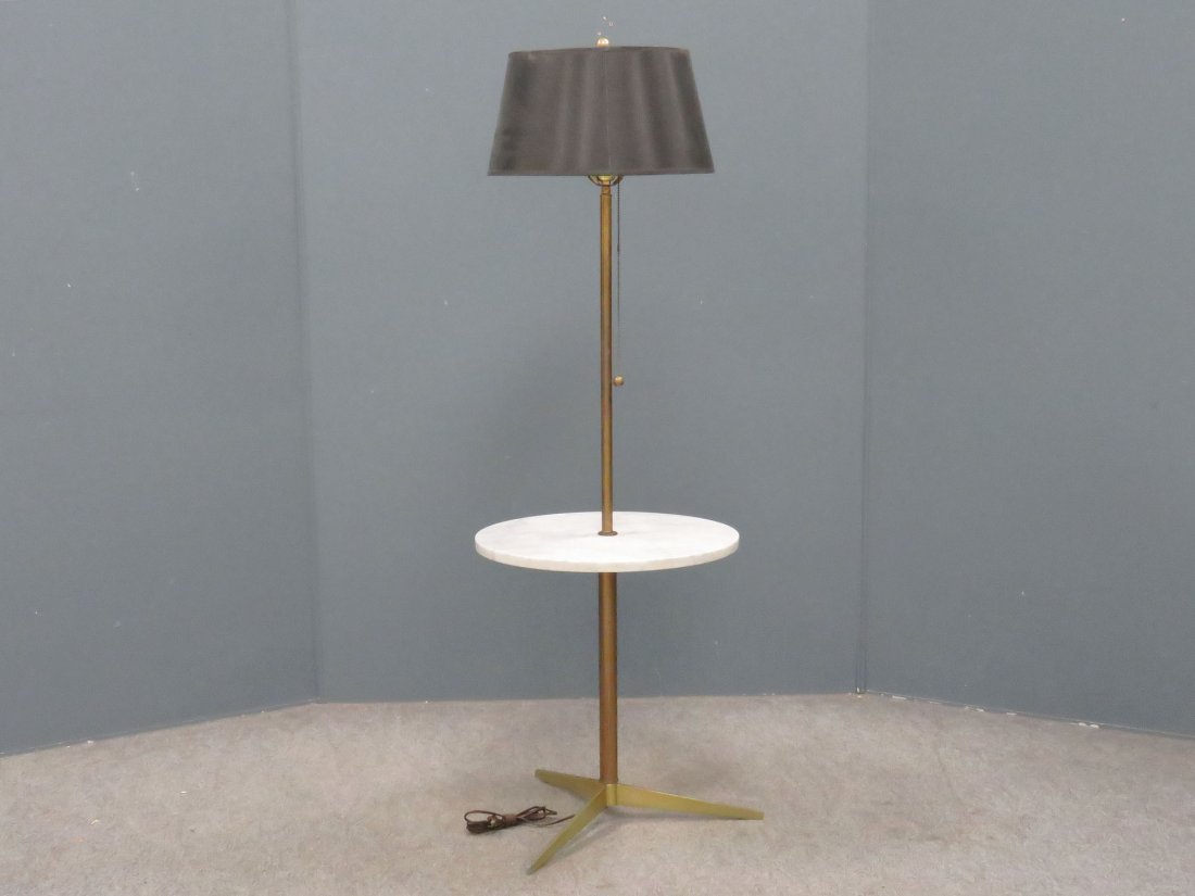 PAUL MCCOBB STYLE BRASS, WOOD, MARBLE FLOOR LAMP (1 of 5)